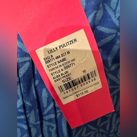 NWT Lilly Pulitzer Sz M Fairfax 3/4 Sleeve Cotton Dress in Blue - New With Tags - Picture 8 of 11